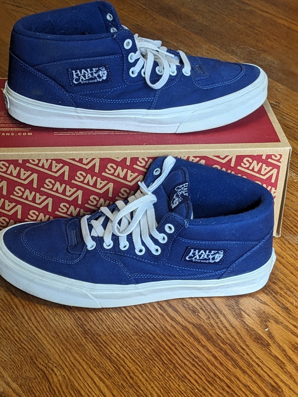Vans Half Cab Mid-Top Sneakers in Navy and White
